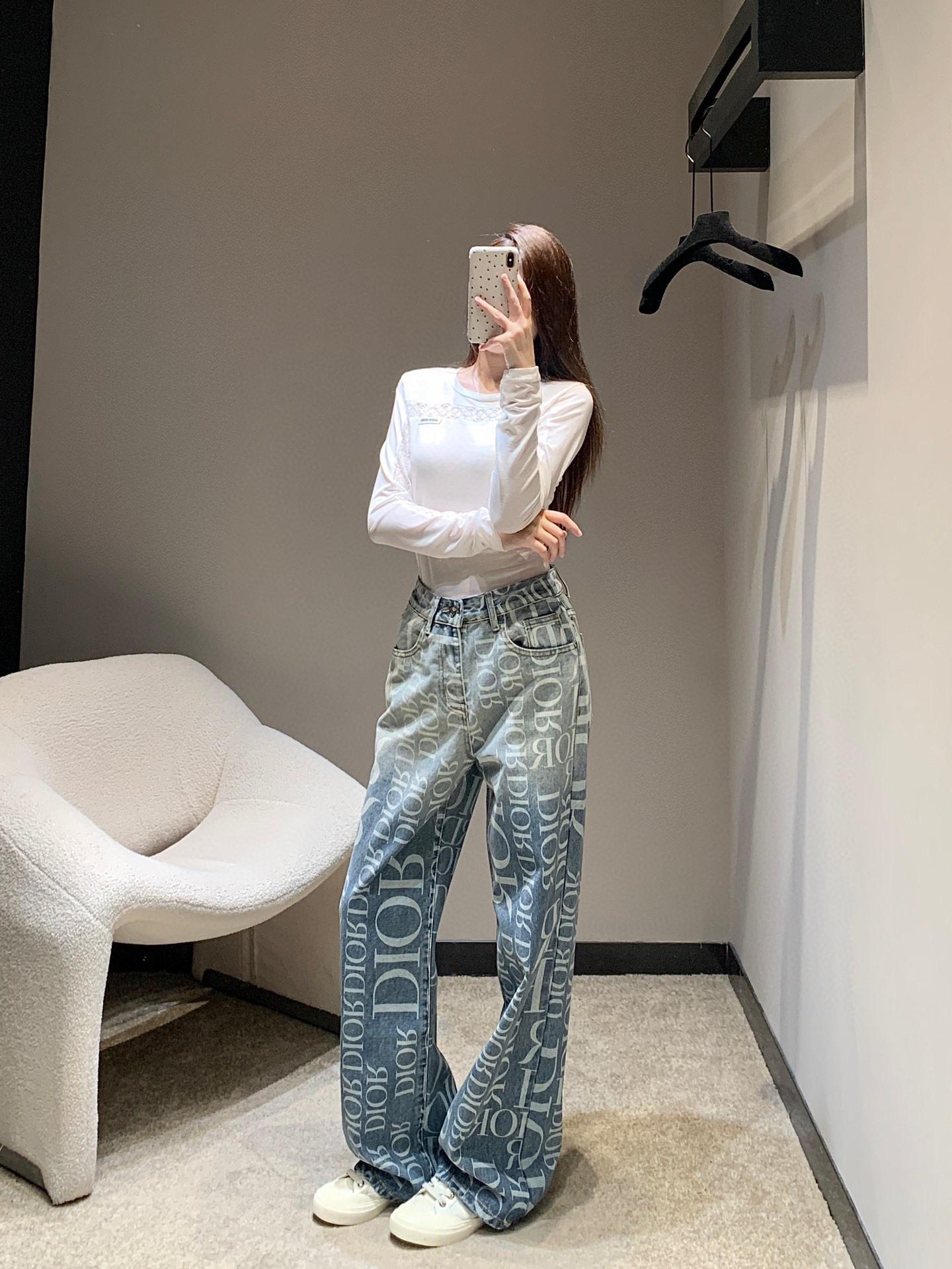 디올 워싱 데님 스트레이트 팬츠 (해외배송)