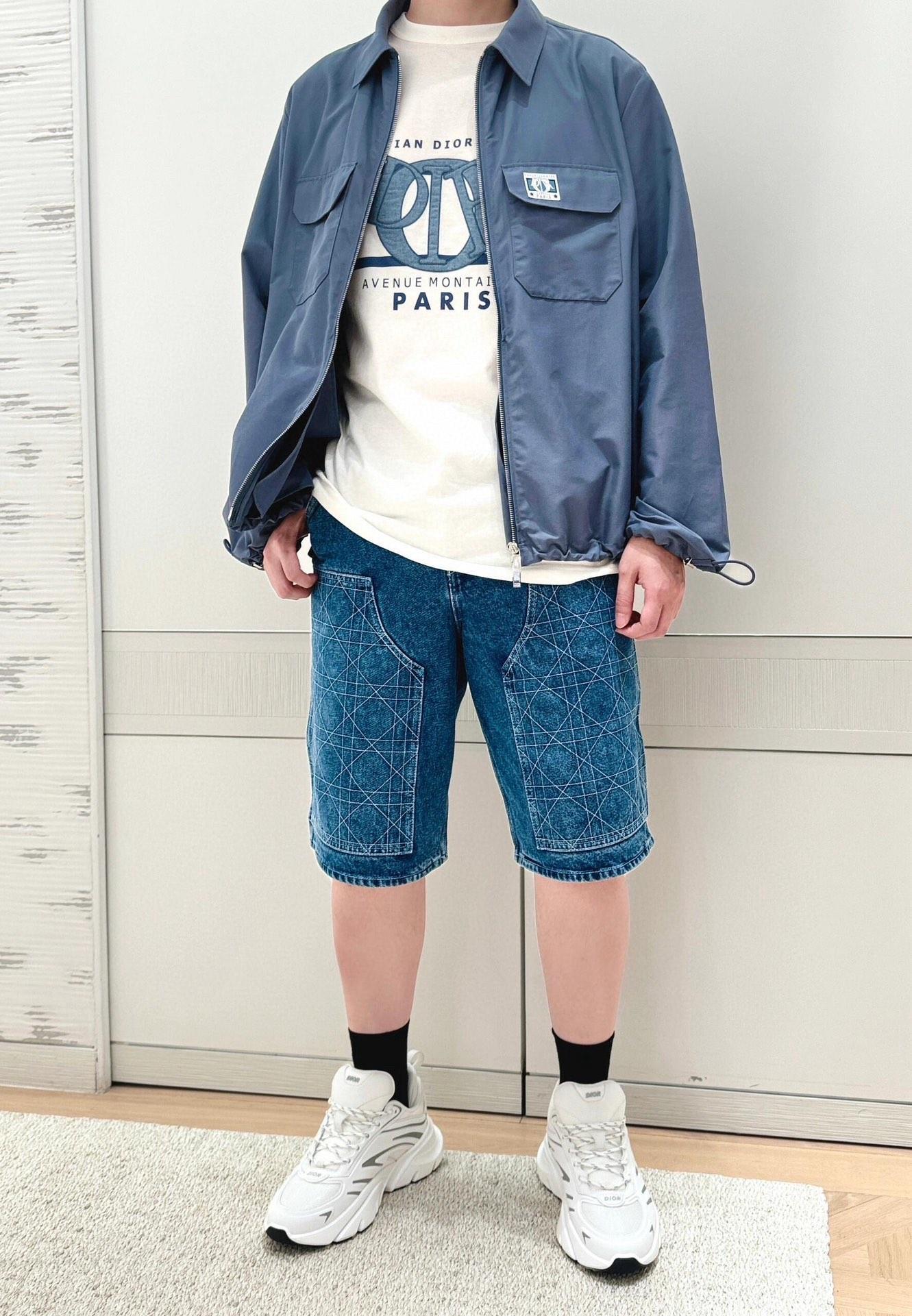 디올 라탄 자수 데님 반바지 (해외배송)