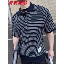 톰브라운 라인 라운드넥 아이스실크 반팔 폴로셔츠 (해외배송)