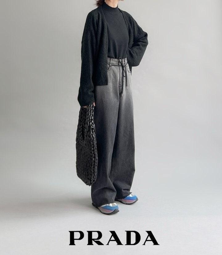 프라다 우먼즈 와이드 데님 팬츠1216 (washed black) (국내배송)
