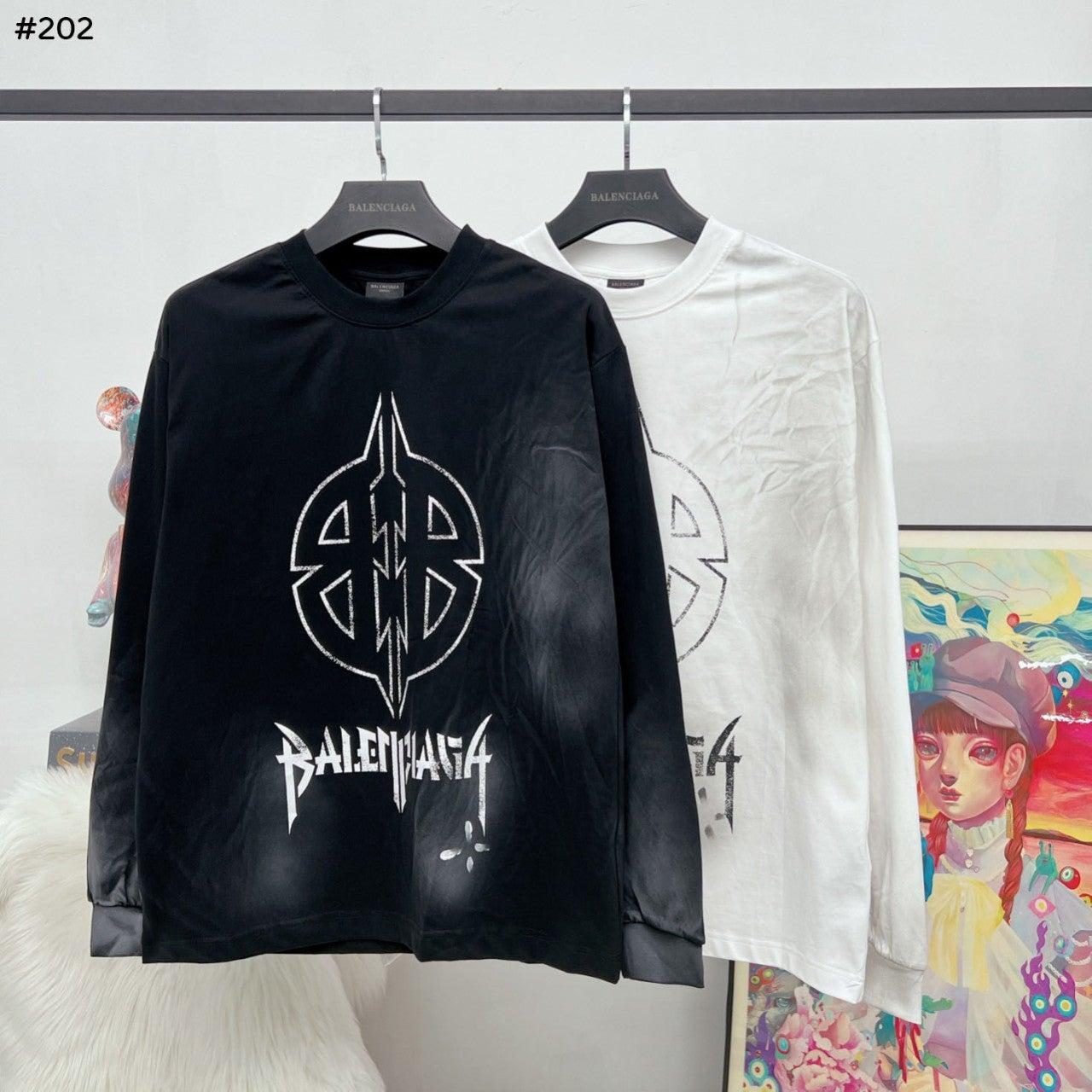 발렌시아가 24SS 메탈 록 방패 더블B 핸드프린팅 긴팔티셔츠 남여공용 (국내배송)