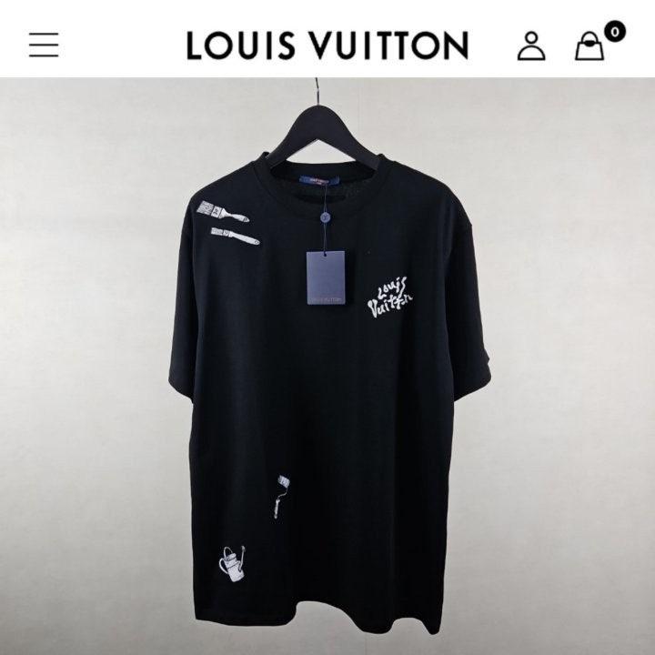 루이비통 수입 LV 자수로고 라운드 티셔츠 남여공용 블랙 (국내배송)