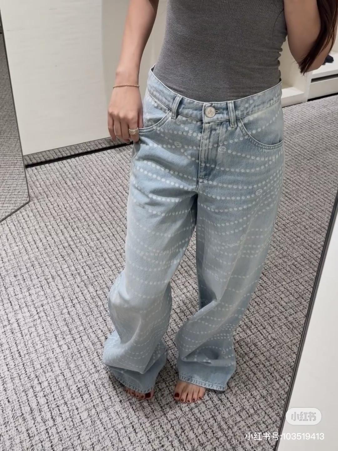 샤넬 진주 물방울무늬 와이드 레그 팬츠 (정품급 해외배송)