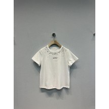 미우미우 비즈 문자 장식 라운드넥 반팔 티셔츠 (해외배송)