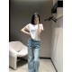 디올 레터 자수 라운드넥 플라잉 슬리브 티셔츠 (해외배송)