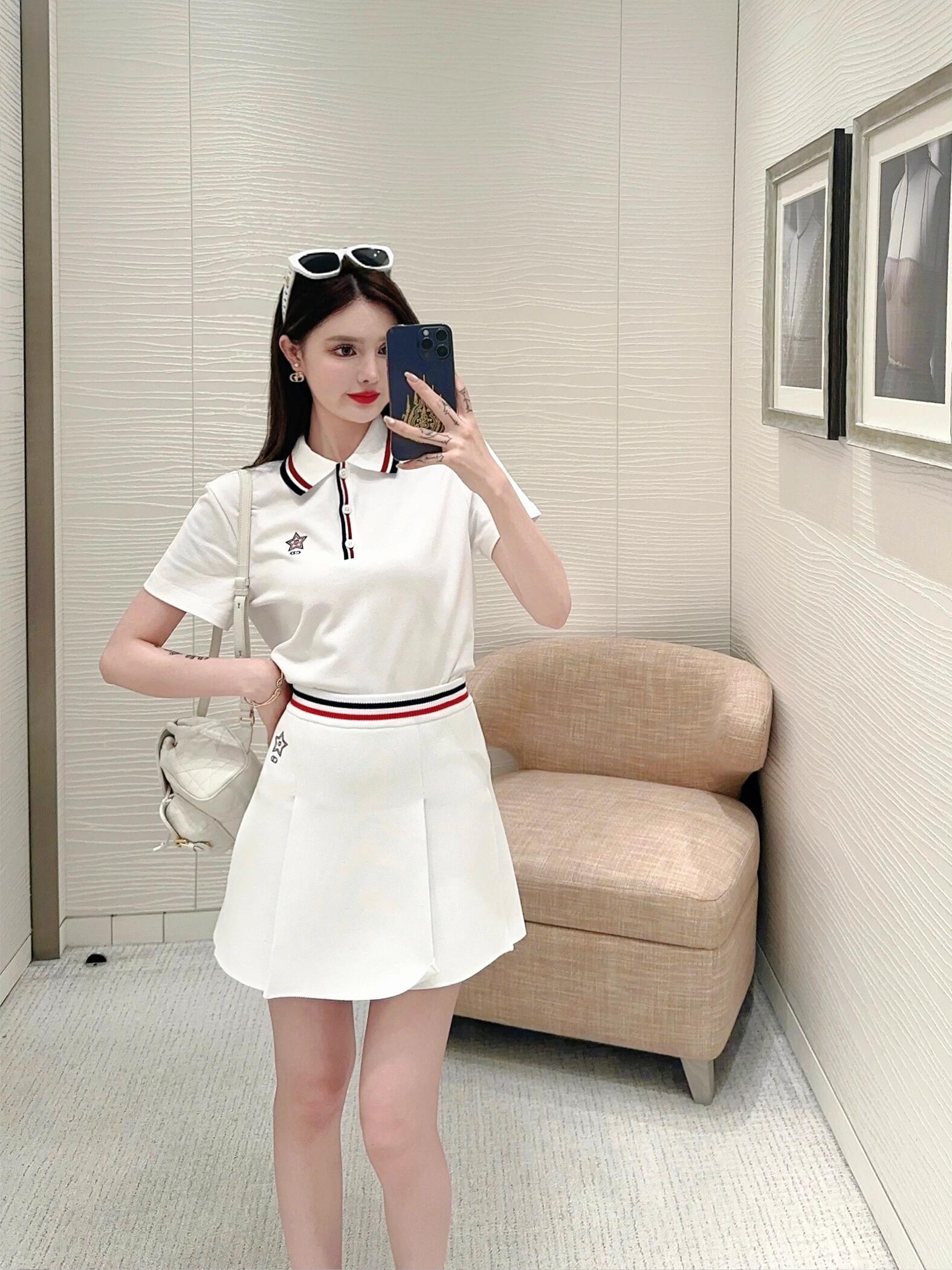 디올 라펠 단추 테니스 스타일 폴로 반팔 (해외배송)