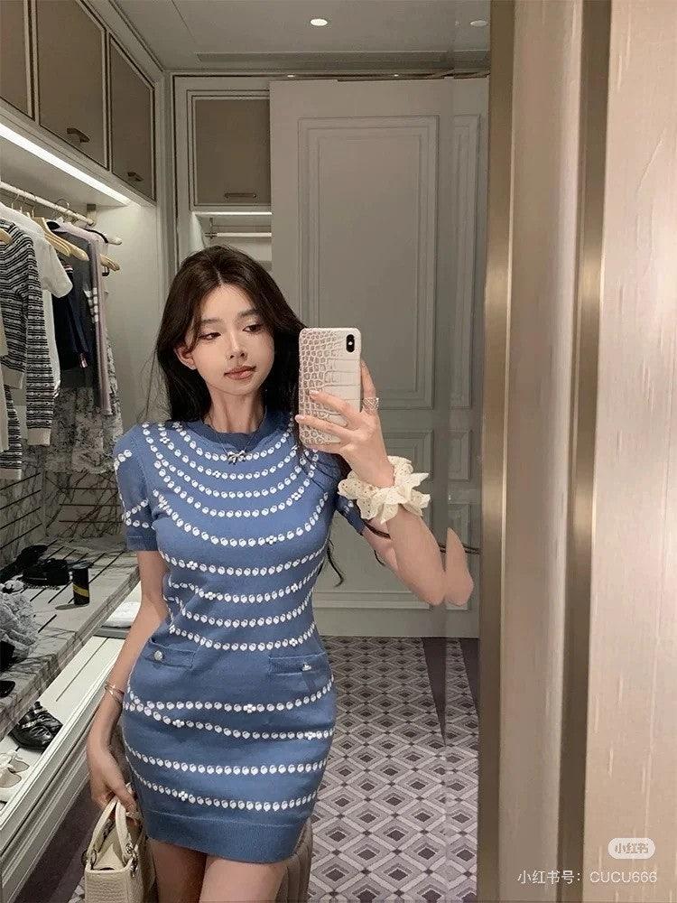 샤넬 25P 폴카 도트 펄 퓨어 울 맥시 드레스 (정품급 해외배송)