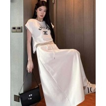 셀린느 트리오페 로고 반팔 & 롱 스커트 set  -화이트- (국내배송)
