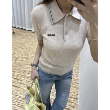 미우미우 컬리지 스타일 라펠 니트 반팔 셔츠 (해외배송)
