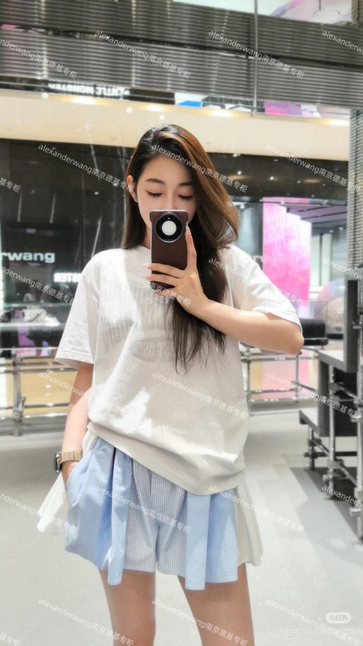 알렉산더왕 리브 스티칭 라운드넥 프린트 패턴 반팔 티셔츠 (해외배송)