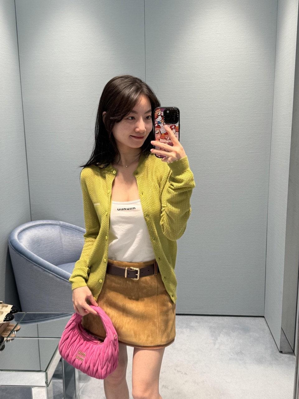 미우미우 25Ss 신상품 봄 여름 텐더 핑크 다이아몬드 홀로우 니트 카디건 (해외배송)