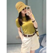 미우미우 25Ss 신상 여름 마이크로 로고 홀로 니트 반팔 탑 (해외배송)