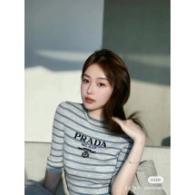 프라다 스트라이프 클래식 레터 니트 7부 소매 반팔 (정품급 해외배송)