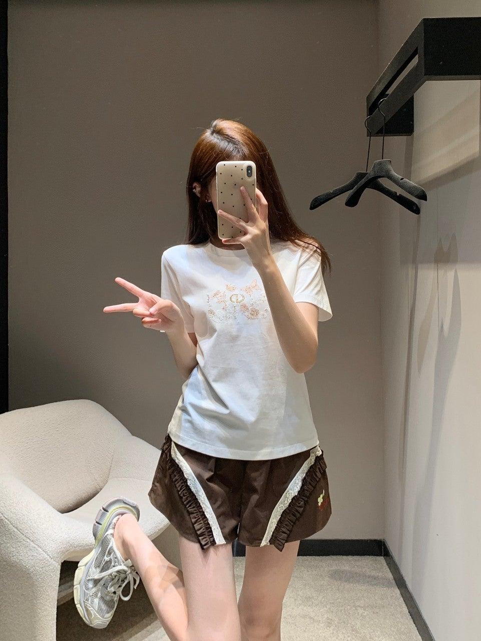 디올 25Ss 신상품 봄 여름 꽃 자수 스팽글 라운드넥 반팔 티셔츠 (해외배송)