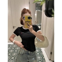 미우미우 레터 자수 라운드넥 반팔 티셔츠 (해외배송)