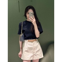 프라다 25SS 신상품 봄 여름 레터 프린트 라운드넥 반팔 티셔츠 (해외배송)