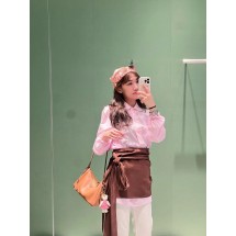 프라다 핑크 홀로우 크로셰 짧은 긴팔 셔츠 (해외배송)
