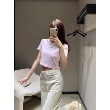 미우미우 라인스톤 비즈 레터 숏 라운드넥 티셔츠 (해외배송)