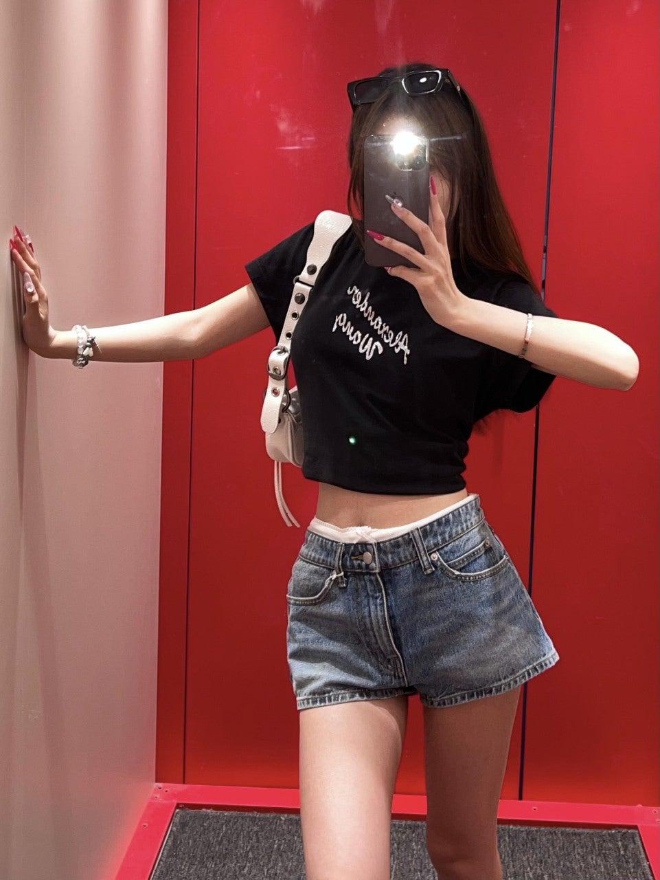 알렉산더왕 다이아몬드 비즈 라운드넥 반팔 티셔츠 (해외배송)