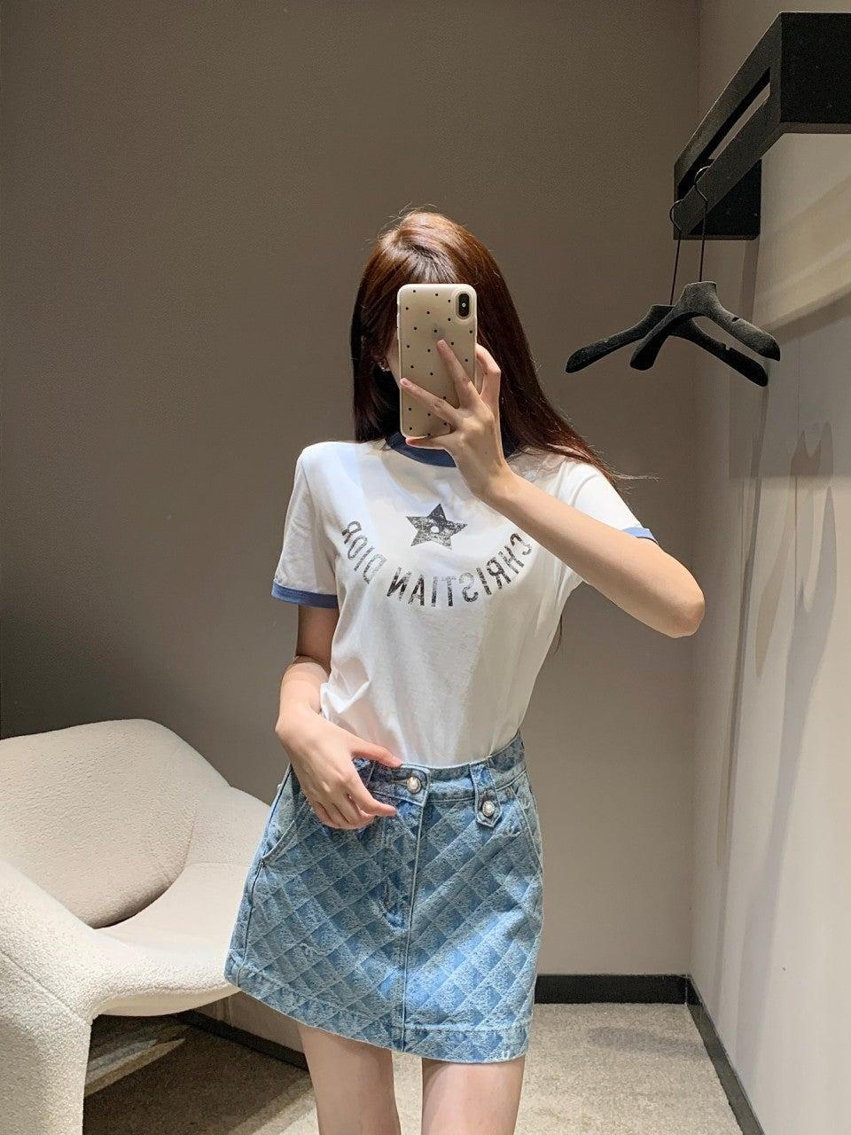디올 오각별 문자 프린트 라운드넥 반팔 티셔츠 (해외배송)