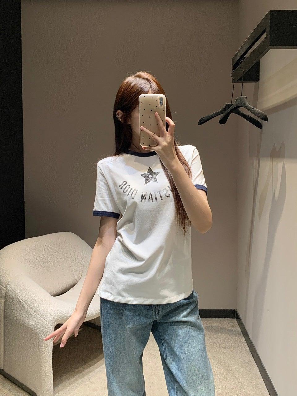 디올 오각별 문자 프린트 라운드넥 반팔 티셔츠 (해외배송)