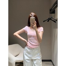샤넬 레터 프린트 U넥 반팔 티셔츠 (해외배송)