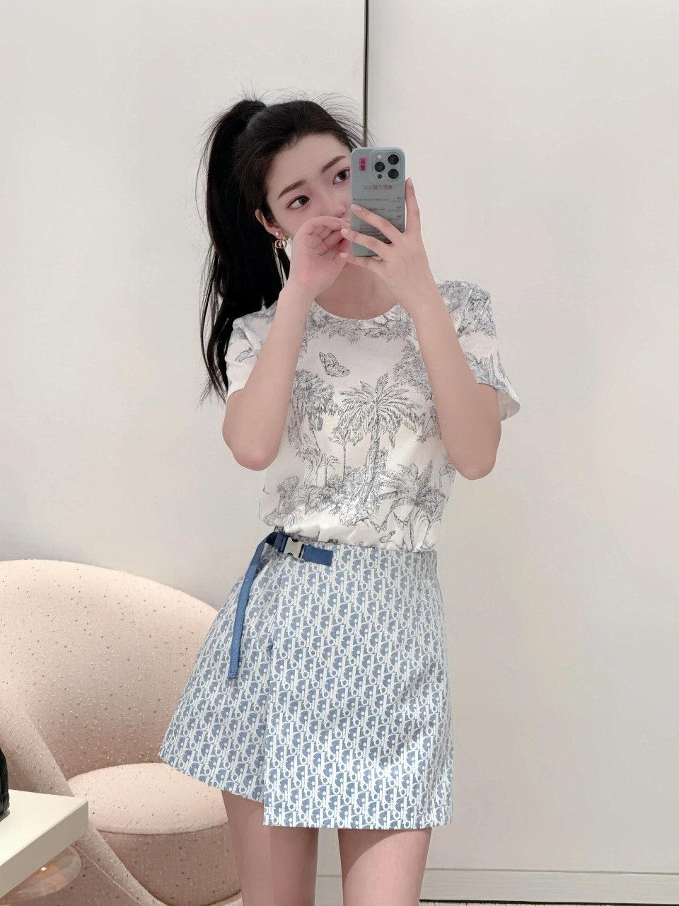 디올 나비 숲 스타일 라운드넥 반팔 티셔츠 (해외배송)