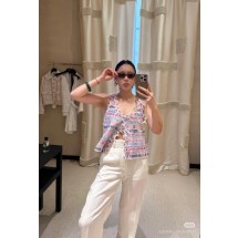 샤넬 스타일 핑크 짠 유리 단추 조끼 캐미솔 (정품급 해외배송)
