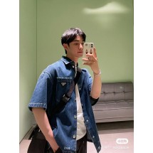 프라다 클래식 트라이앵글 로고 데님 반팔 셔츠 (정품급 해외배송)