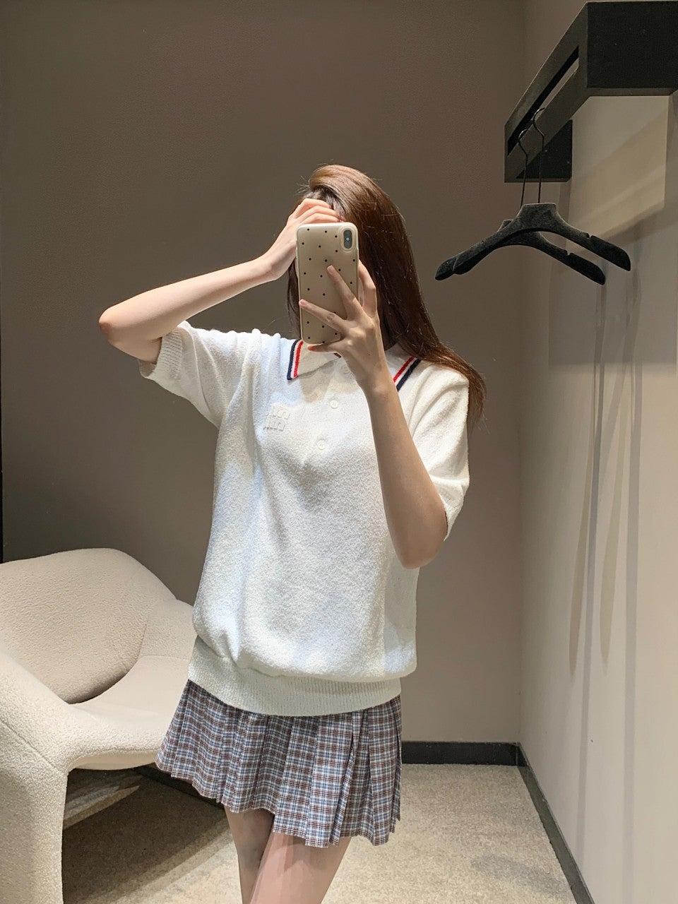 미우미우 컬리지 스타일 폴로 칼라 스트라이프 스웨터 (해외배송)