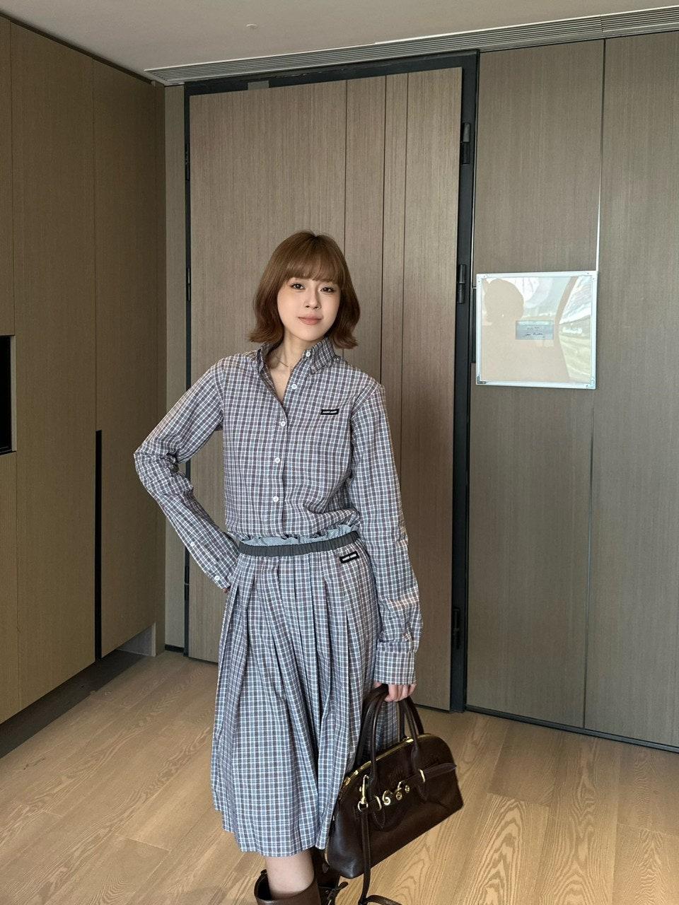 미우미우 인텔렉추얼 마이크로 로고 플레드 긴팔 셔츠 (해외배송)