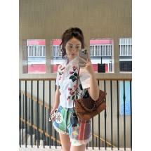 로에베 뉴 로즈 프린트 라펠 숏 화이트 셔츠 (해외배송)