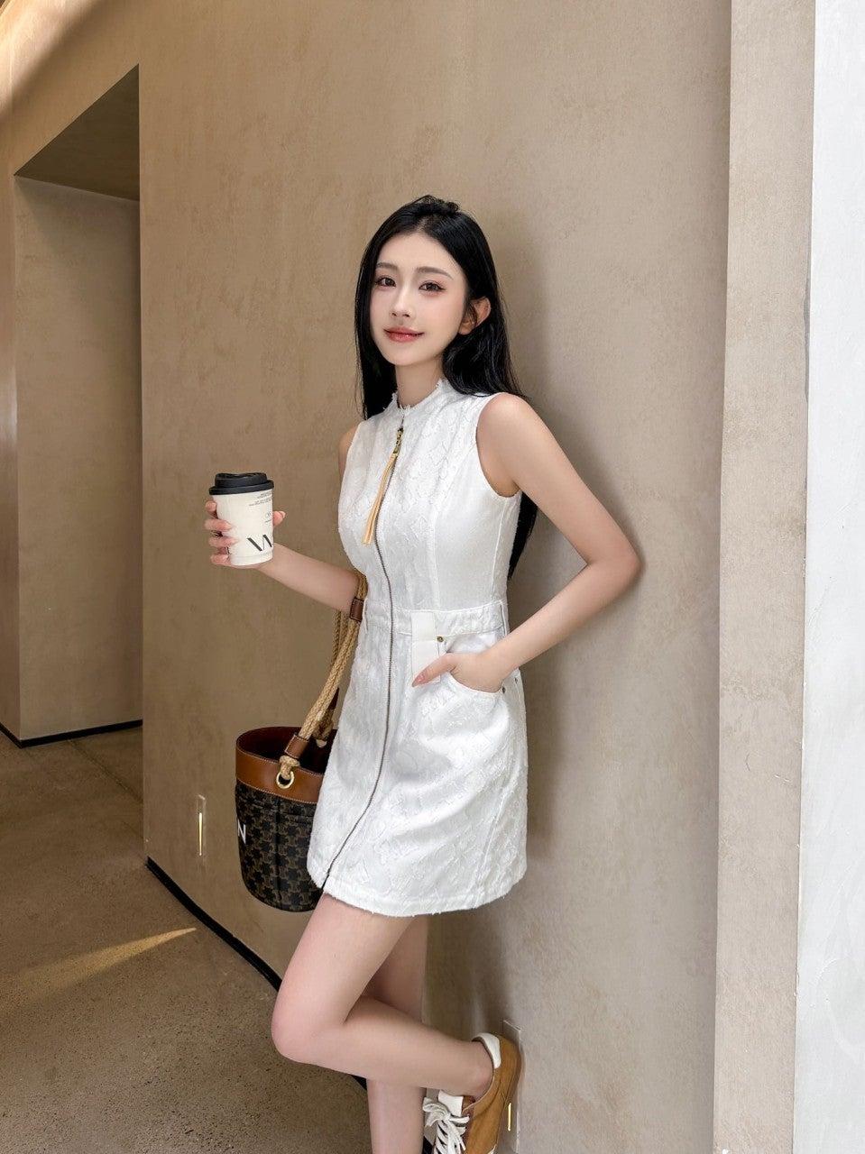 루이비통 자카드 데님 슬리브리스 드레스 (해외배송)