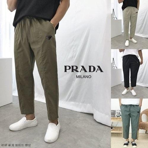프라다 린넨 절개 와이드 밴딩 팬츠 (국내배송)