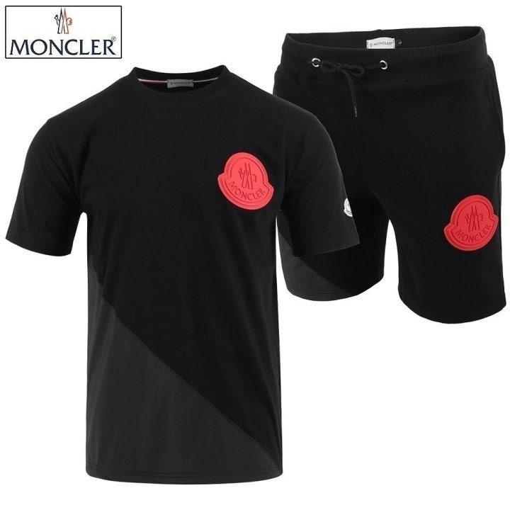 몽클레어 언발 배색 레드 빅로고 반팔 & 반바지 세트 (국내배송)