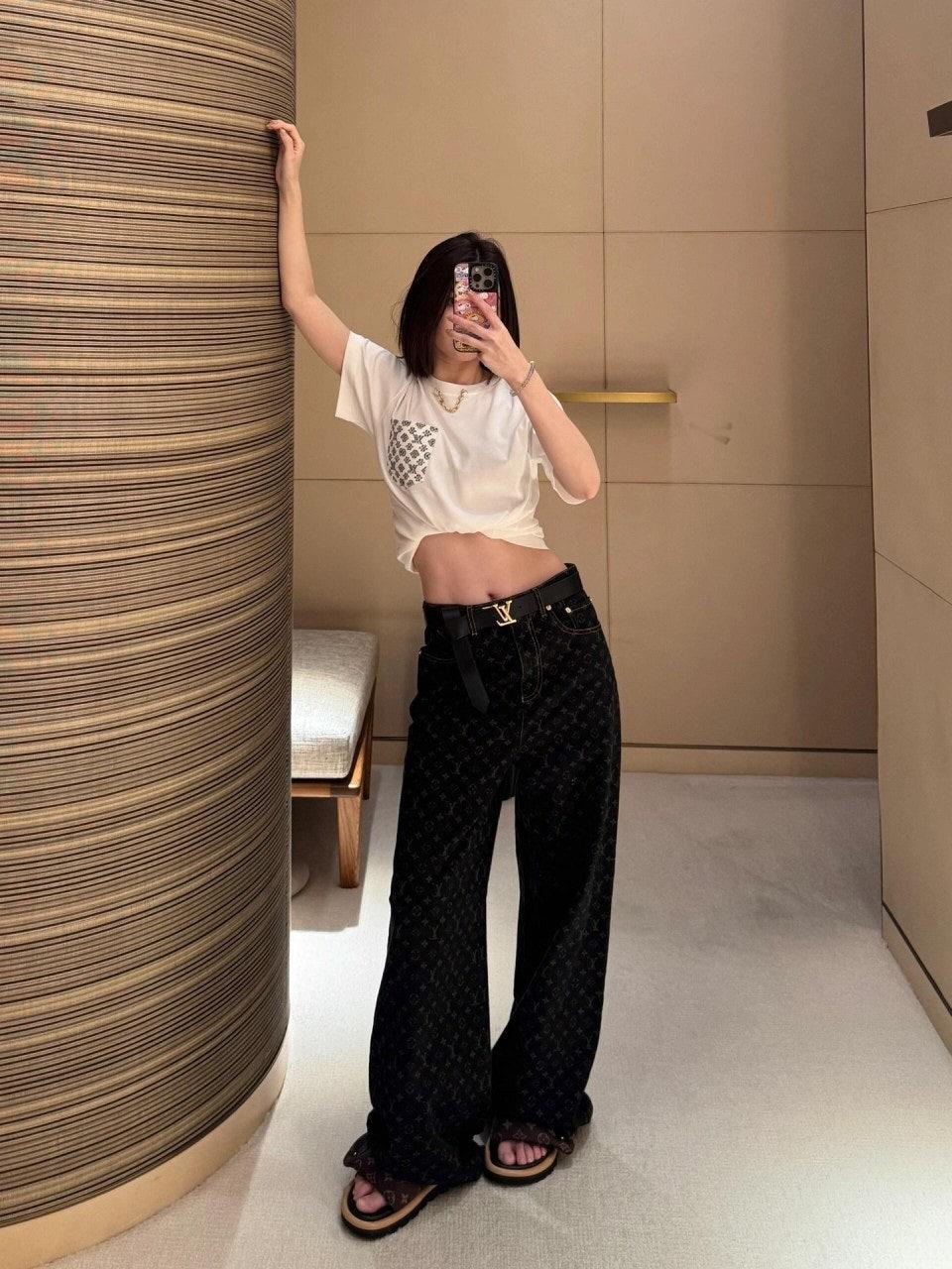 루이비통 모노그램 레트로 프린트 데님 와이드 레그 팬츠 (해외배송)