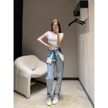 메종마르지엘라 MM6 콘트라스트 스티칭 플립 데님 팬츠 (해외배송