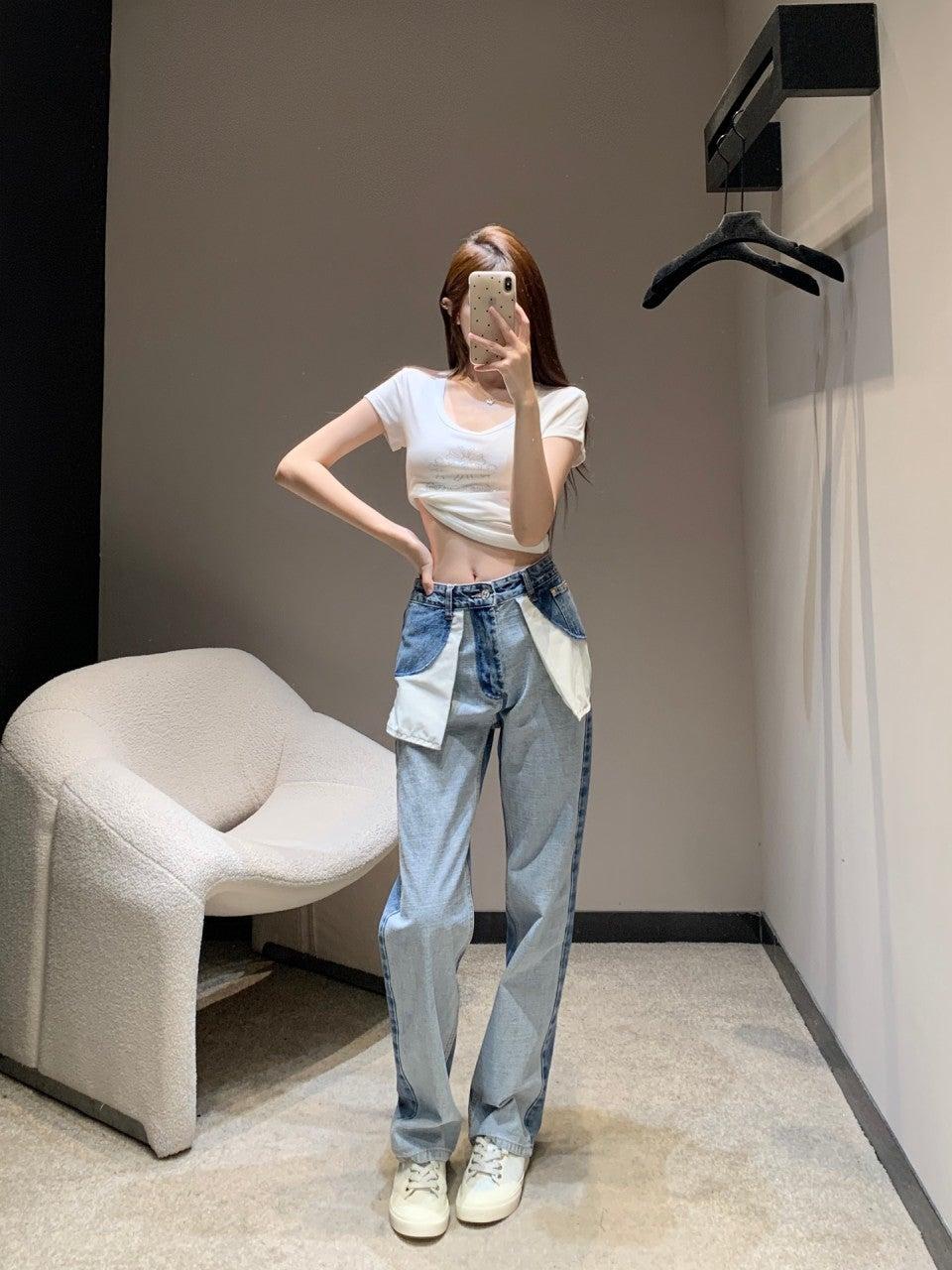 메종마르지엘라 MM6 콘트라스트 스티칭 플립 데님 팬츠 (해외배송