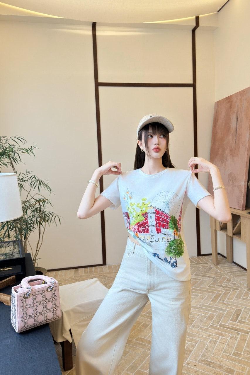 디올 가로무늬  프린트 반팔 (해외배송)