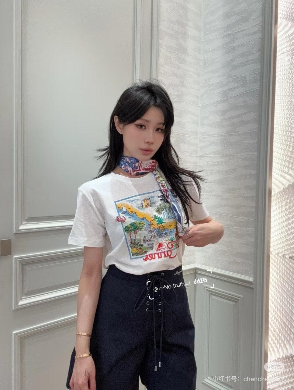 디올 가로무늬 나비 프린트 반팔 (해외배송)