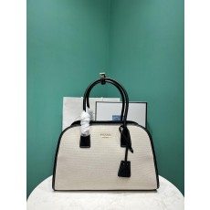 프라다 미디엄 리넨 블렌드와 가죽 토트백 (정품급 해외배송)
