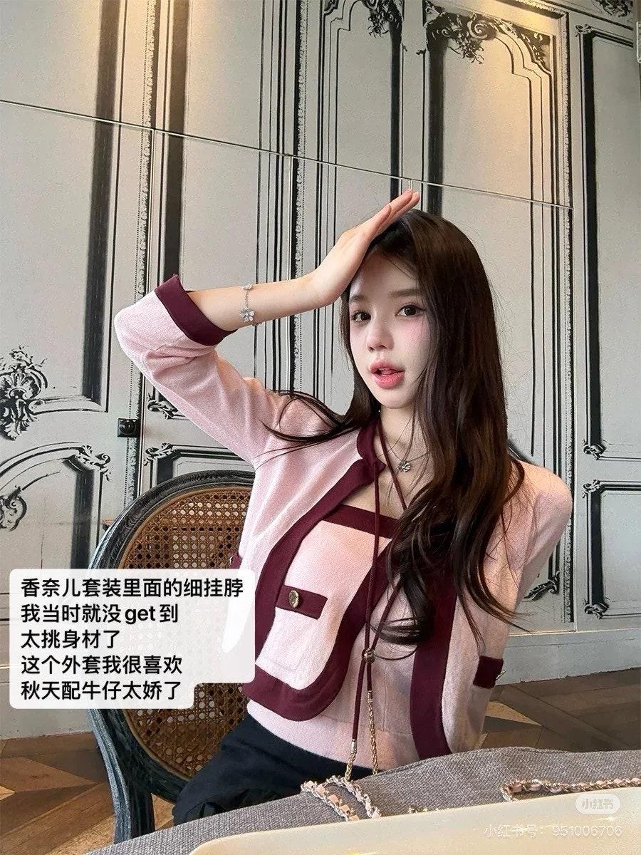 샤넬 25FW 퓨어 울 커스텀 다이드 콘트라스트 컬러 스티칭 드로스트링 쇼트 가디건 (정품급 해외배송)