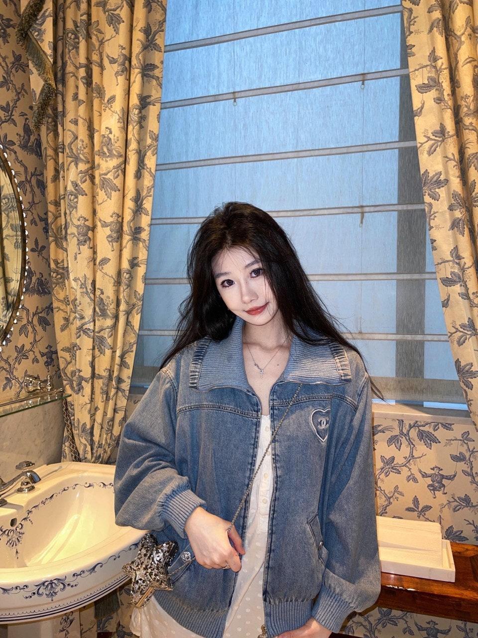 샤넬 코코비치 비치 시리즈 하트 자수 라펠 데님 재킷 (해외배송)