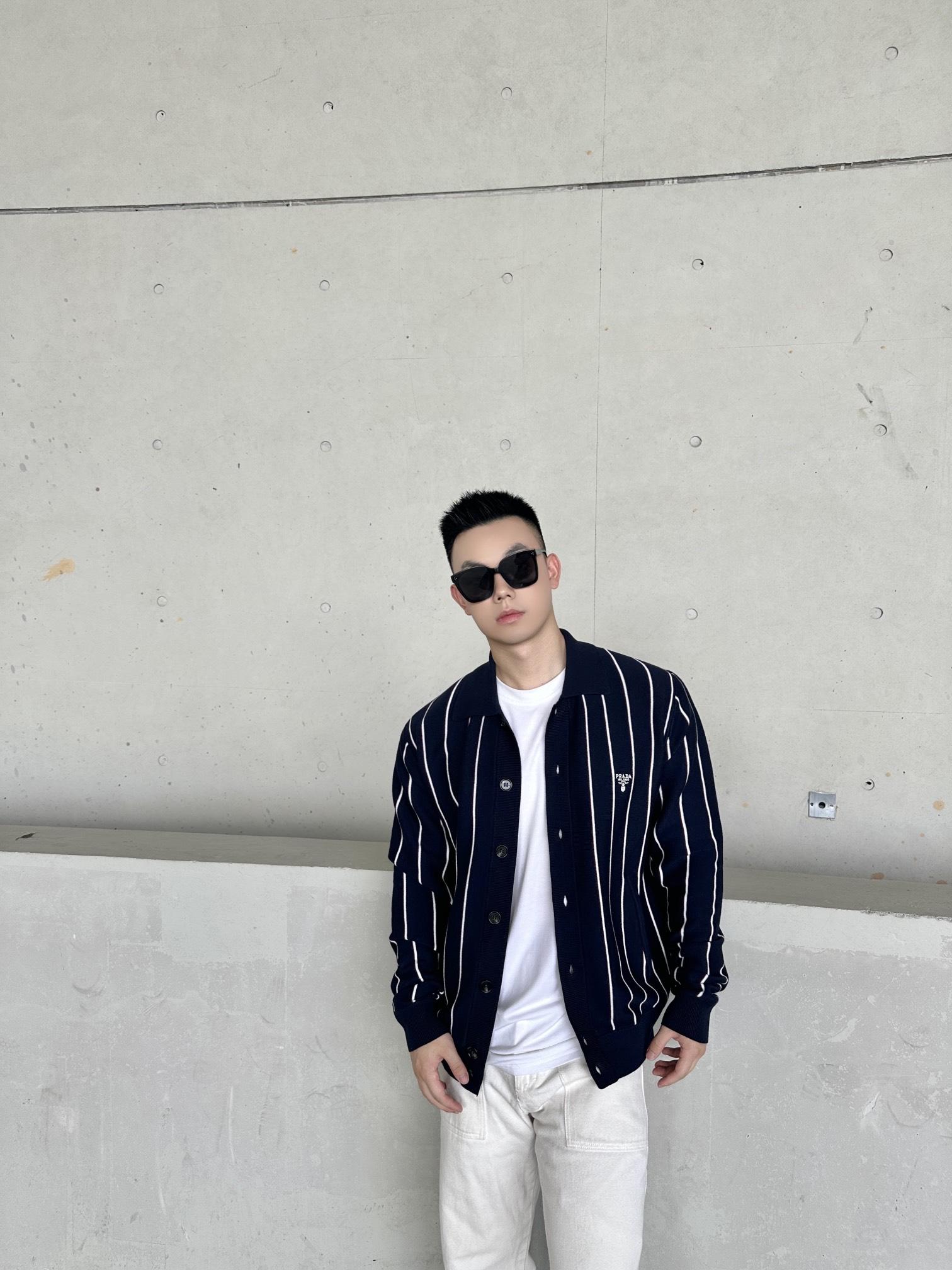 프라다 스트라이프 자수 가디건 (해외배송)