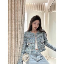 샤넬 체크 무늬 울 자켓 (해외배송)