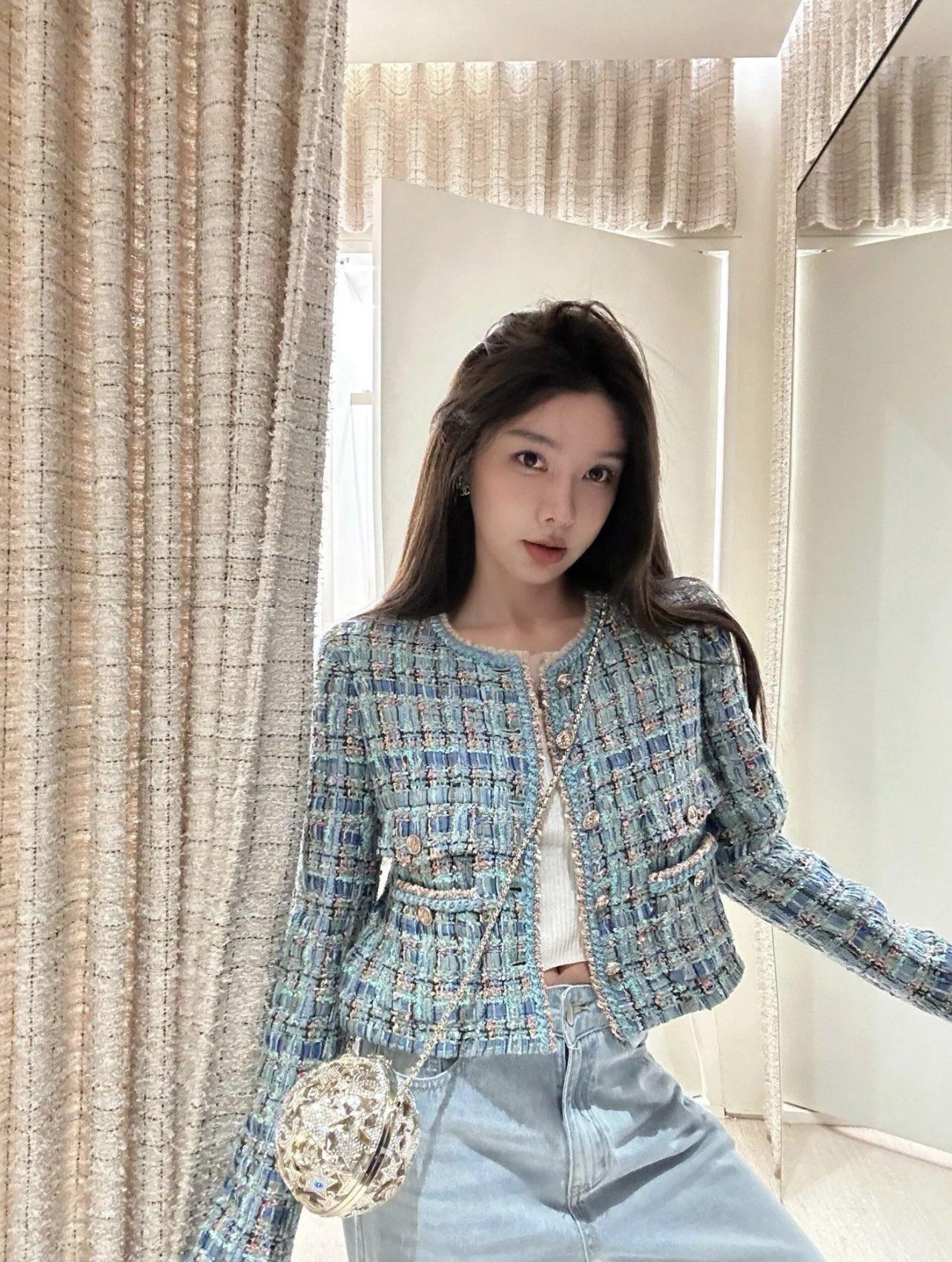 샤넬 체크 무늬 울 자켓 (해외배송)